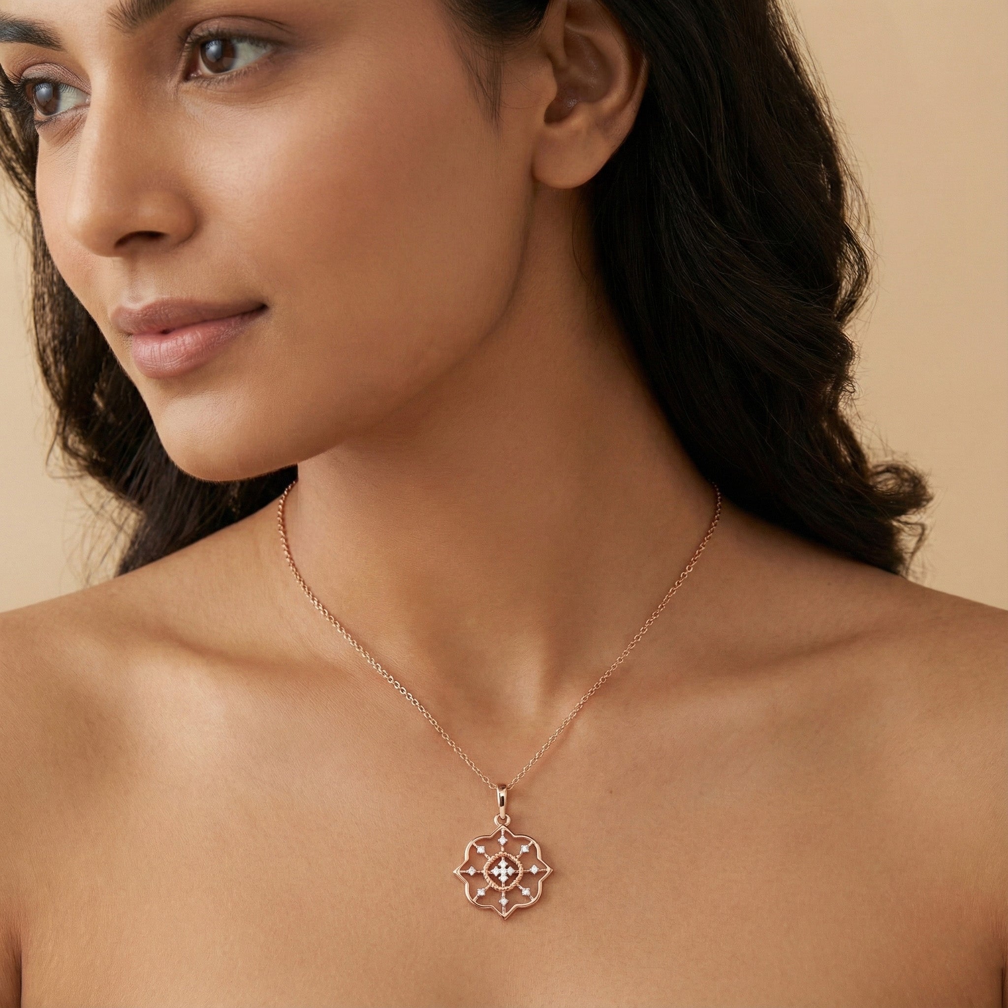 Serina Halo Diamond Pendant Set